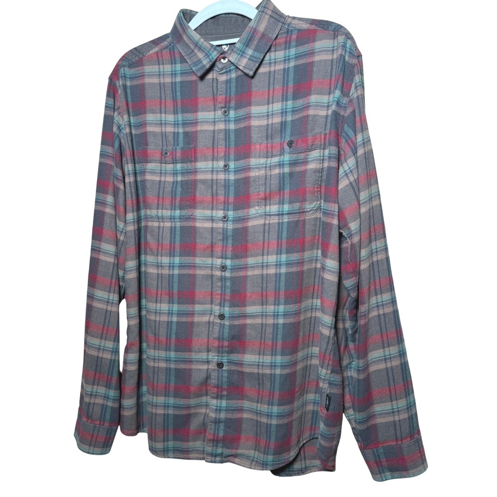 Kuhl Flannel‎ Button Down Mens Medium Grey Red Plaid Excellent 7202 Shirt